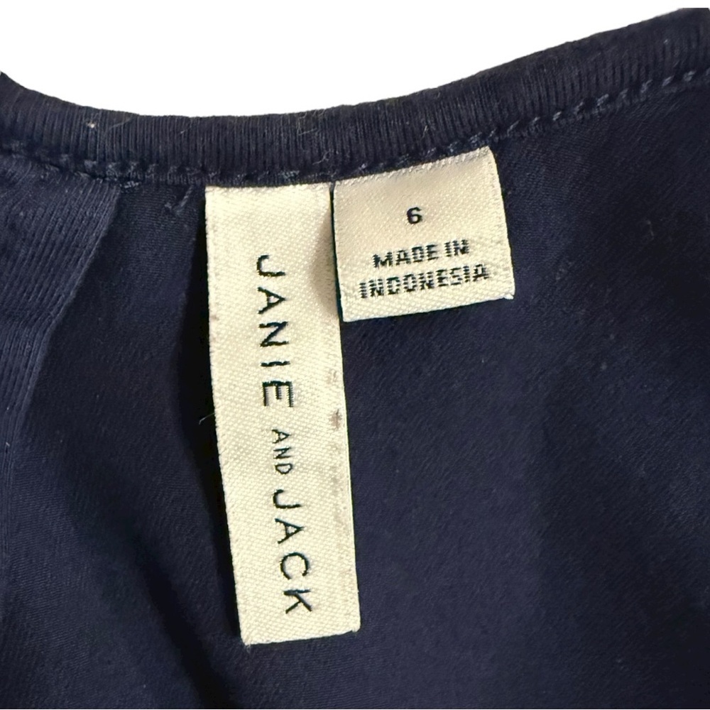 Janie and Jack Girls Navy Blue Dress Sz 6 Flutter Sleeve Ric Rac Trim - Picture 4 of 5